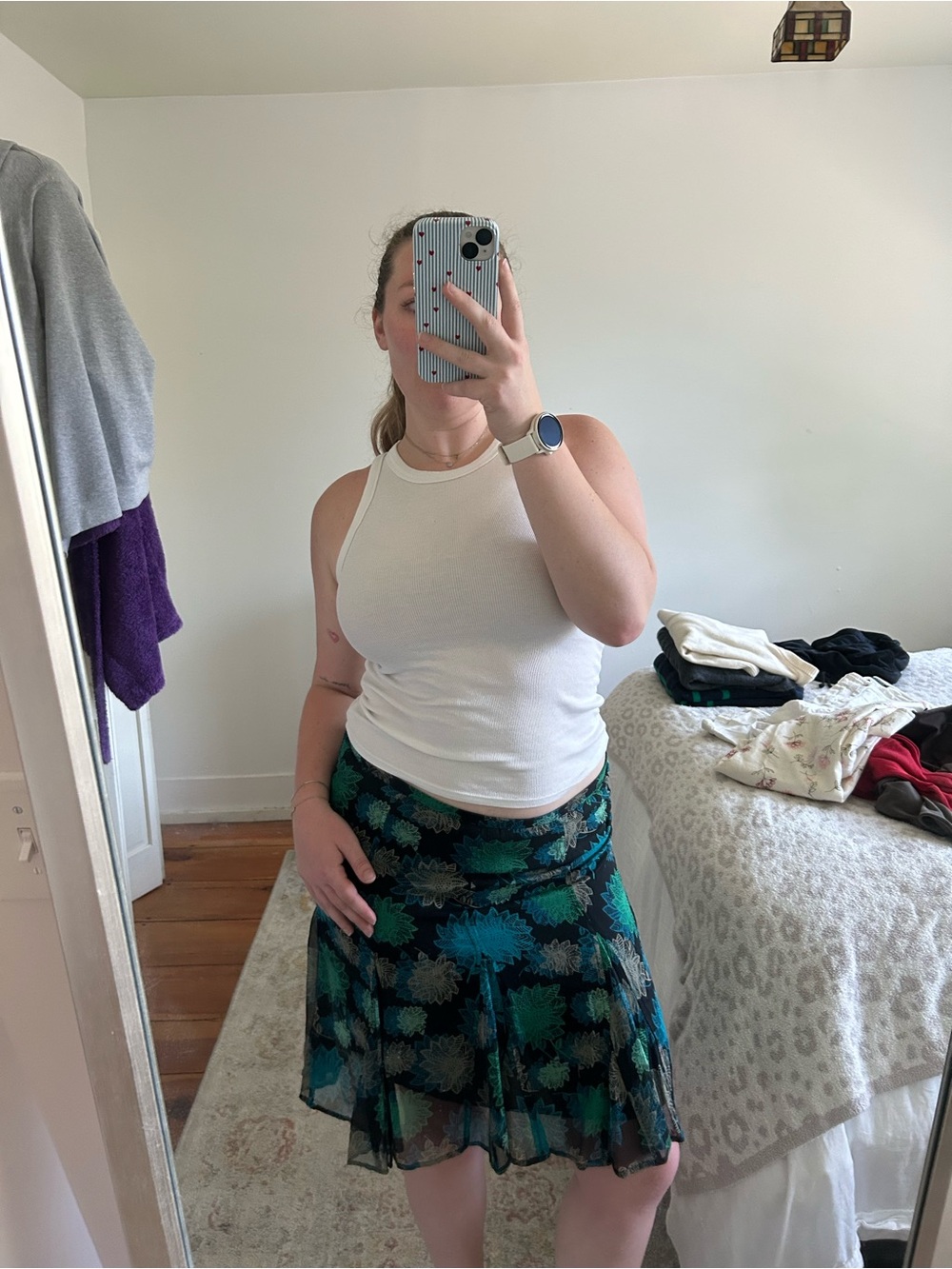 Vintage Alfani Black Midi Skirt with Teal & Aqua Floral Print - Picture 6 of 8